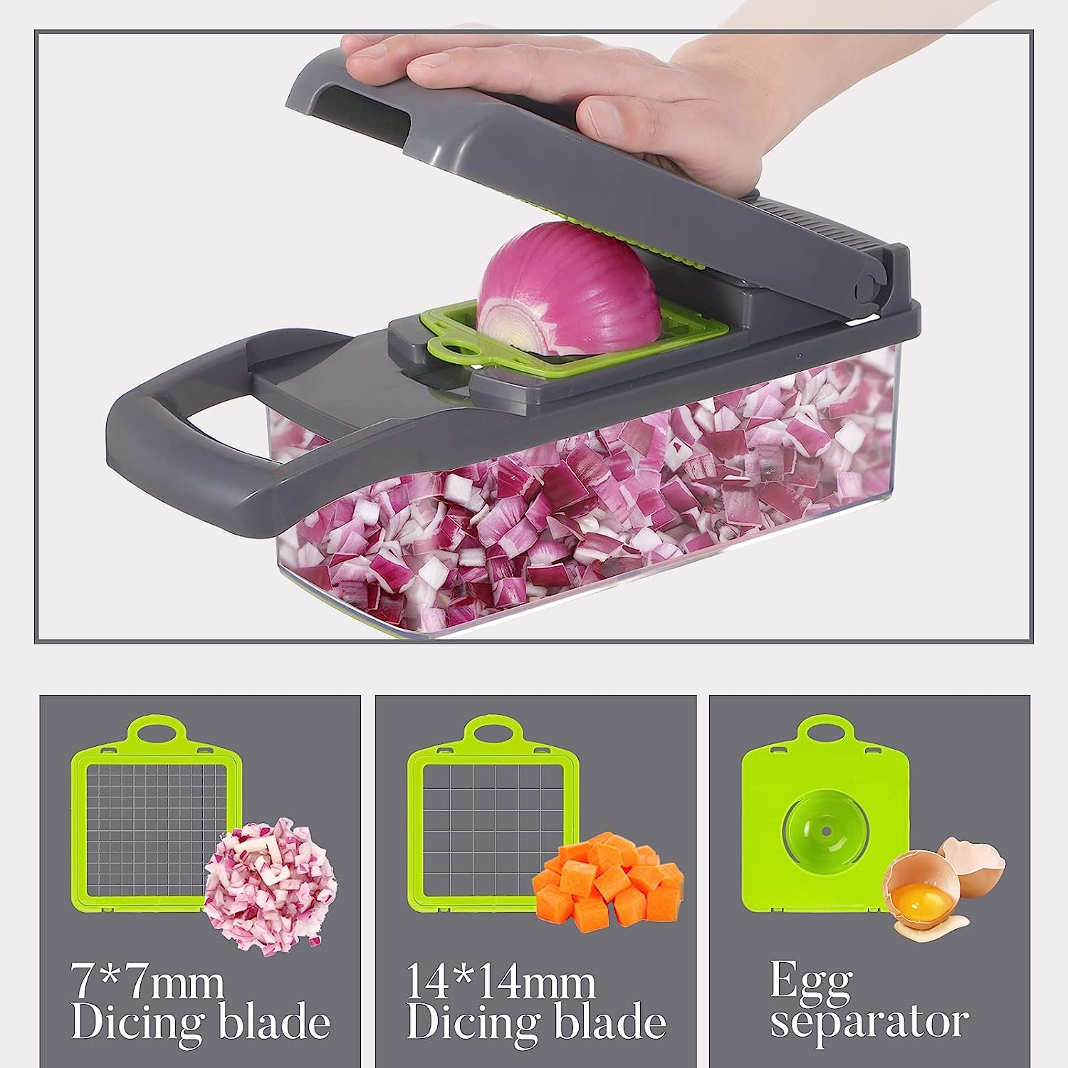 "Efficient 13-in-1 Vegetable/Onion Chopper: Multifunctional Veggie Slicer with 8 Blades, Kitchen Gadget for Precision Cutting, Dicing, and Slicing - Includes Container for Convenient Food Prep"